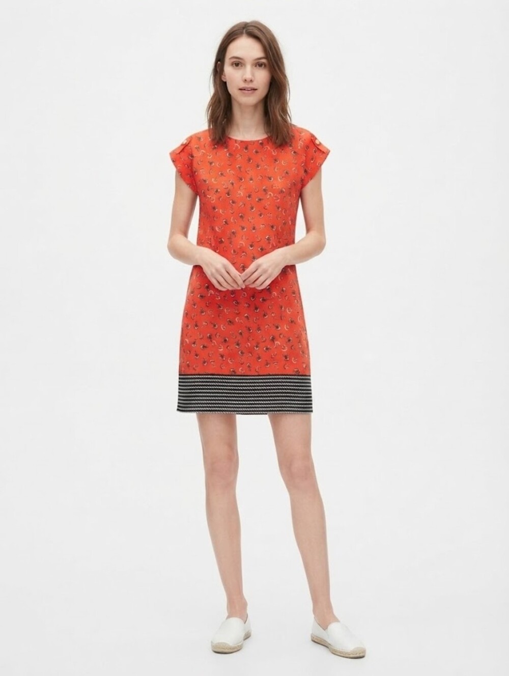 Tommy Hilfiger Orange Printed Shift Dress with Black Hem Stripe Size XS